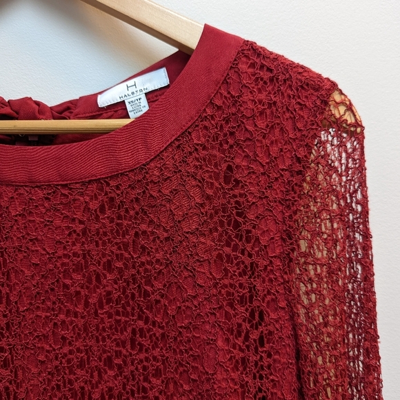 H by Halston Red Lace Tie Neck Shift Dress - Picture 3 of 4